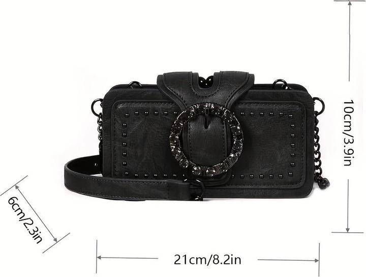 Immagine prodotto Only-Bags.Store Mode Retro-Kupplungstasche Nieten-Motorradtasche Ketten-Umhängetasche Schwarze Handytasche