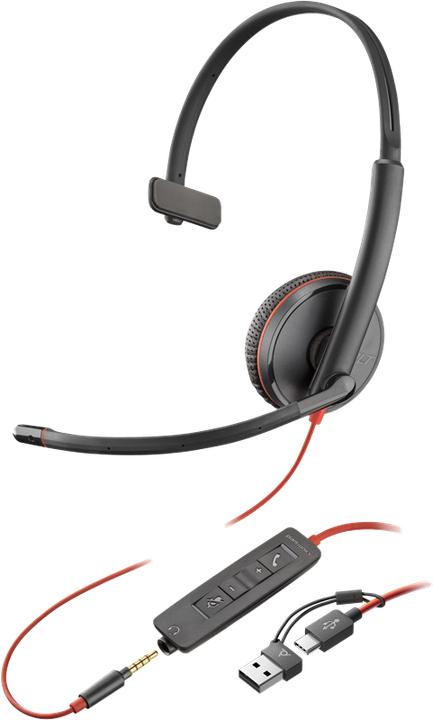 Actual product image HP Poly Blackwire 3215 monaural USB-C headset + 3.5 mm plug + USB-C/A adapter (Cable, USB-C)