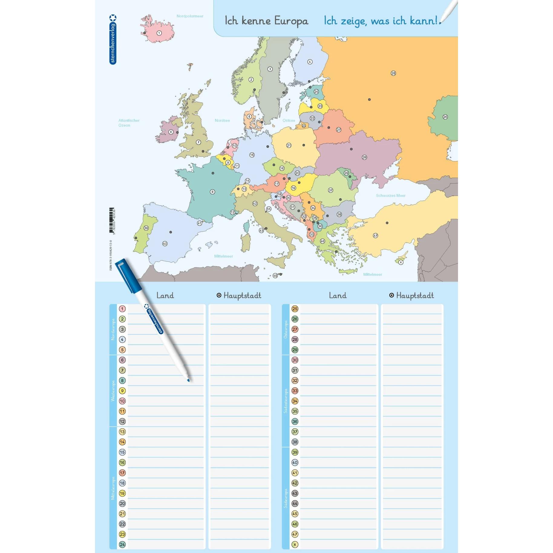 Thumbnail - Ich kenne Europa - Länder und Hauptstädte - Lerntafel mit Stift, Schulbücher von Katrin Langhans
