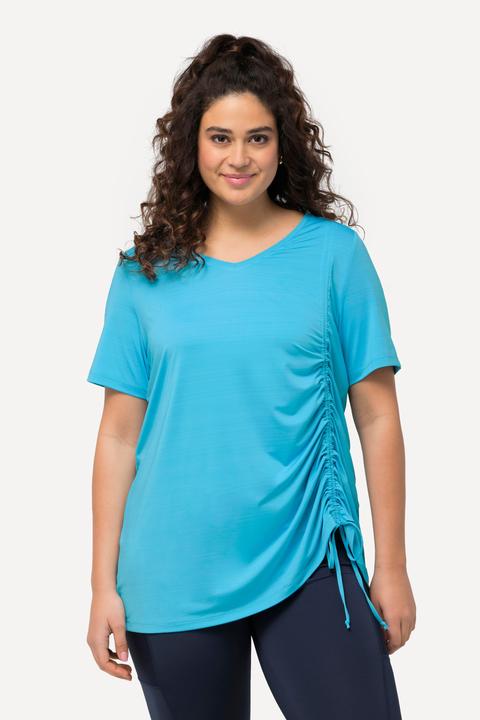 Image du produit Ulla Popken T-shirt technique à manches courtes et col V. Ligne A et ruban à fronces (50, 52)