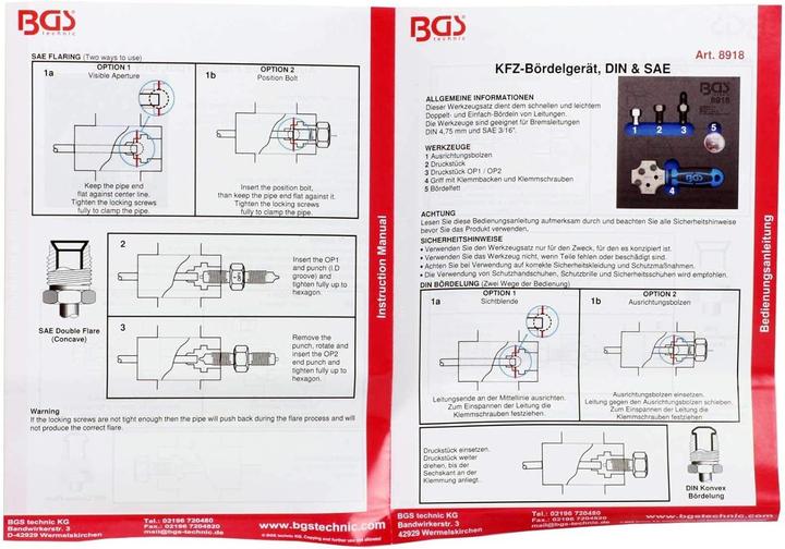 Produktbild BGS Werkstattwageneinlage 1/6: Bördelgerät SAE und DIN 4,75 mm (3/16")