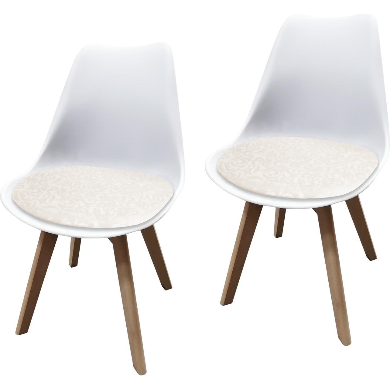 HTI-Living, Stühle, Esszimmerstuhl 2er Set Weiss mit Kunstledersitz Atlanta Creme mit Ornament