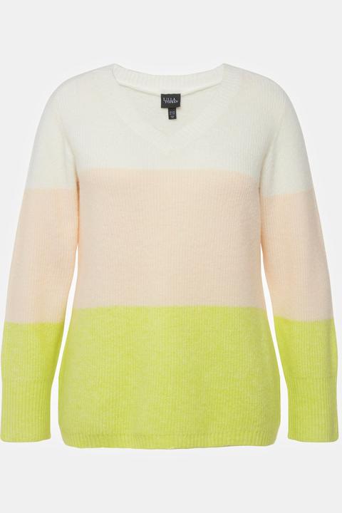 Produktbild Ulla Popken Pullover, Blockstreifen, V-Ausschnitt, Langarm (54)