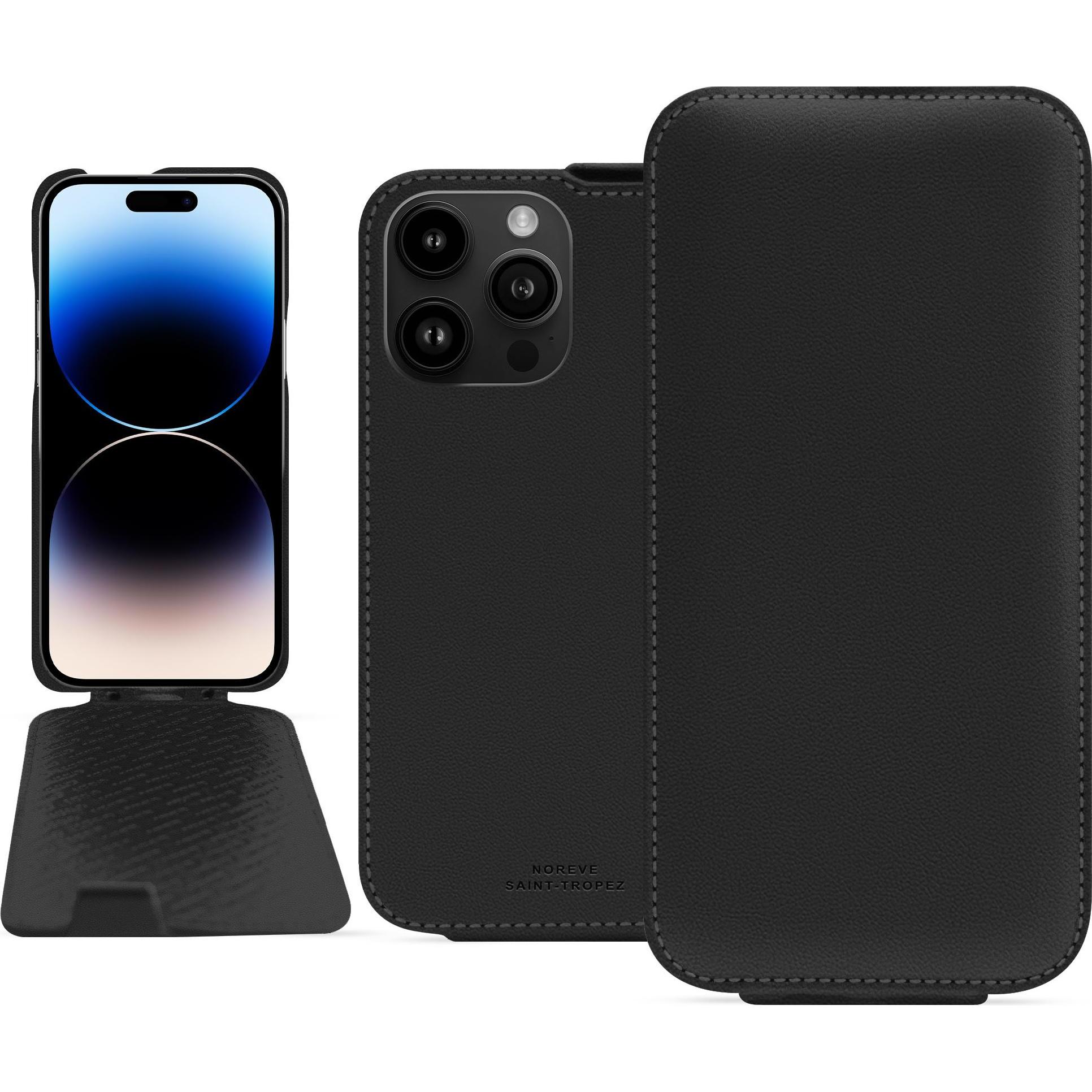 Noreve Lederschutzhülle vertikal (Apple iPhone 15 Pro Max), Smartphone Hülle, Schwarz