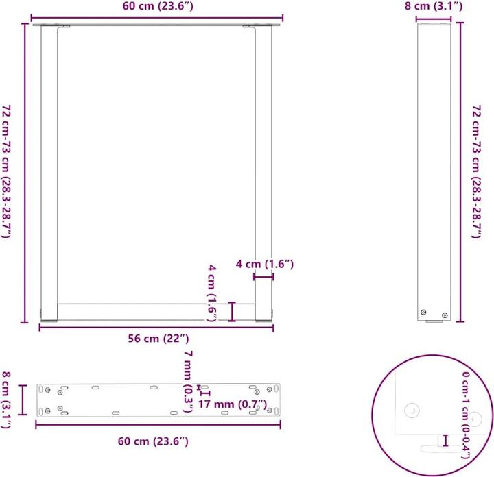 Actual product image vidaXL U-shaped coffee table legs 2 pcs. Anthracite 60x(72-73) cm steel table leg