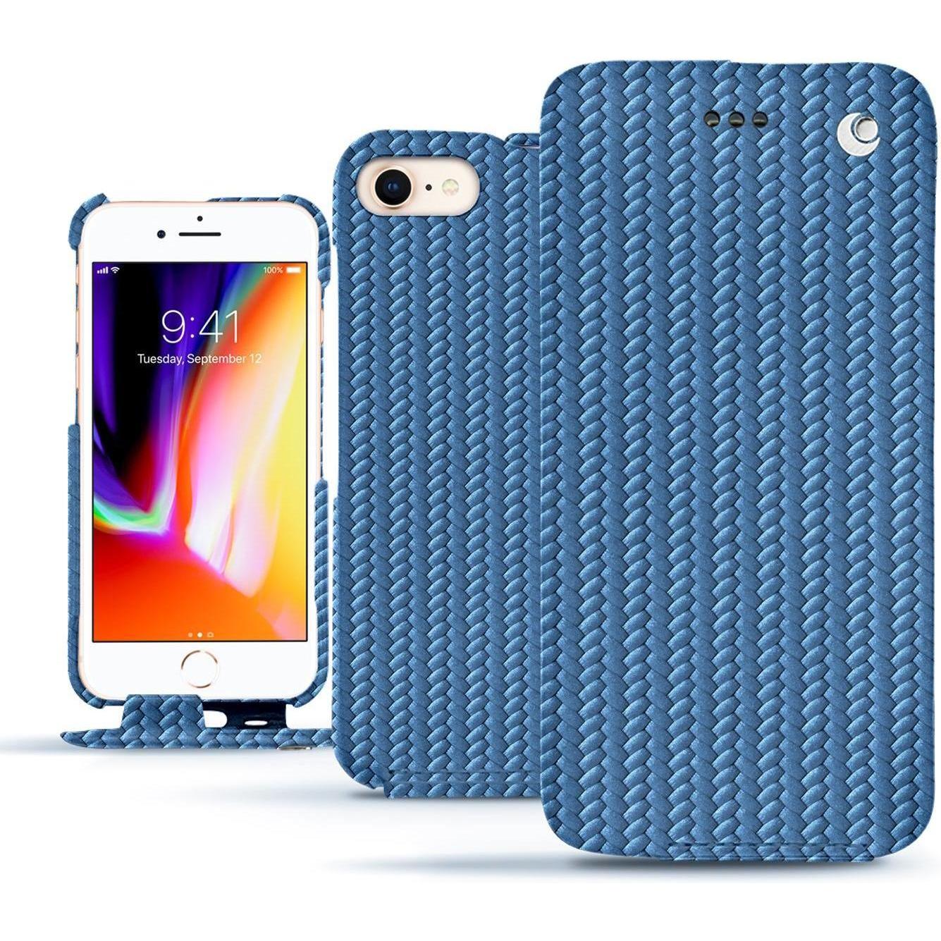 Noreve Lederschutzhülle vertikal (Apple iPhone 8), Smartphone Hülle, Blau