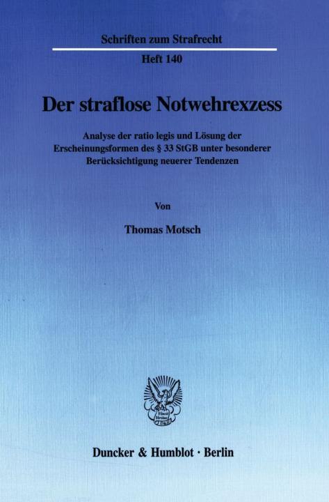 Produktbild Der straflose Notwehrexzess (Deutsch, Thomas Motsch, 2003)