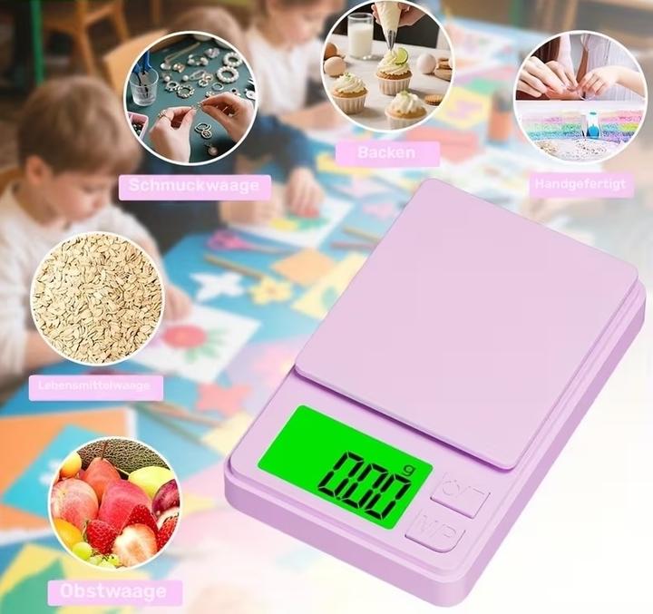 Actual product image Nikko Digitale Mini Präzisions-Taschenwaage LCD 500g, pink