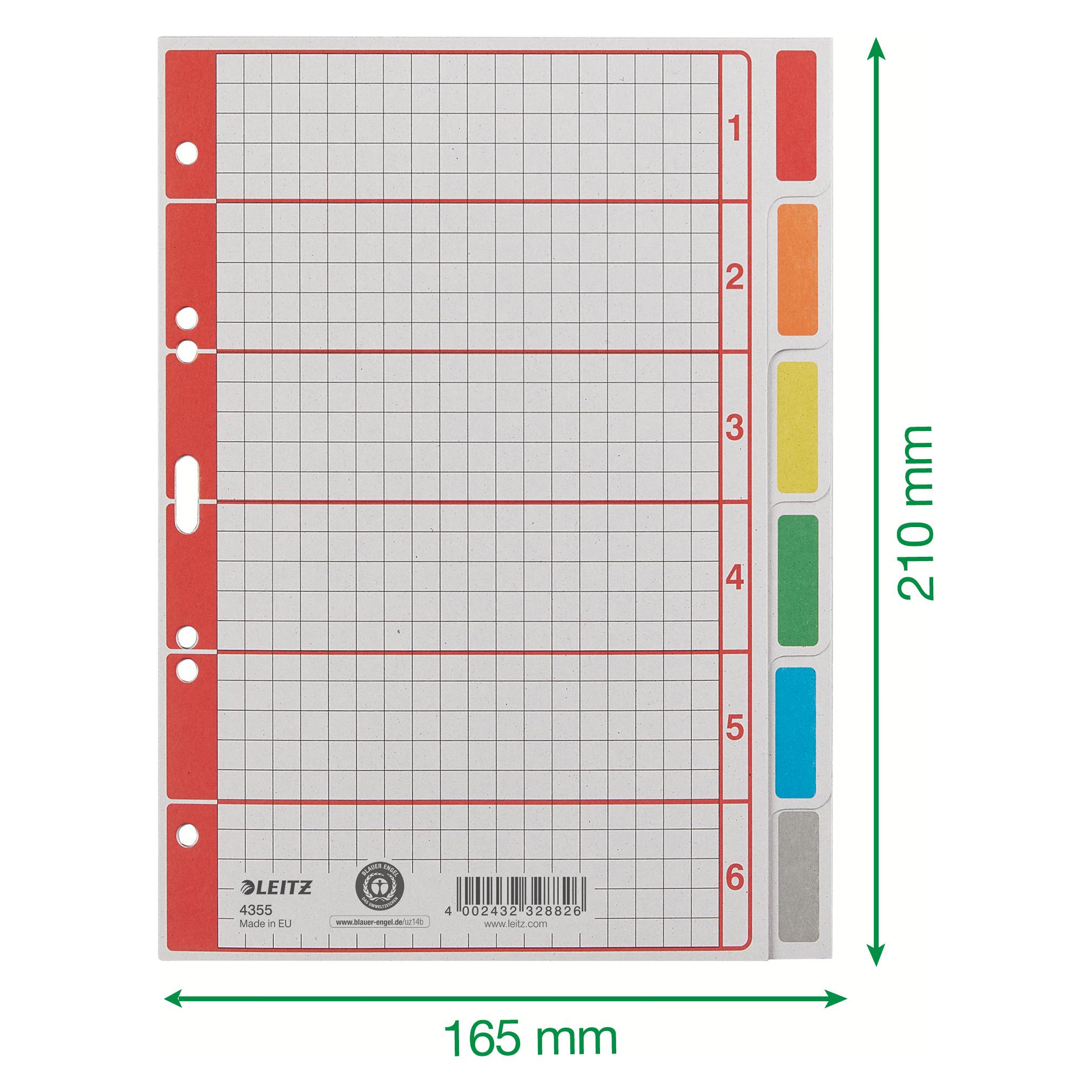 Leitz Register A5 Blanko 6-teilig 230g/qm Farbige Taben