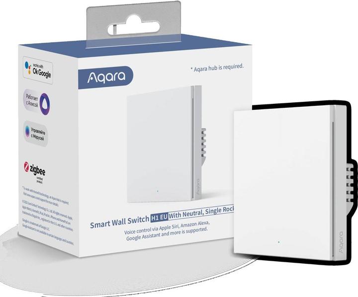 Aqara AQAZWS-EUK03 - Smart Wall Switch H1 White With Neutral, Single Rocker (Zigbee)