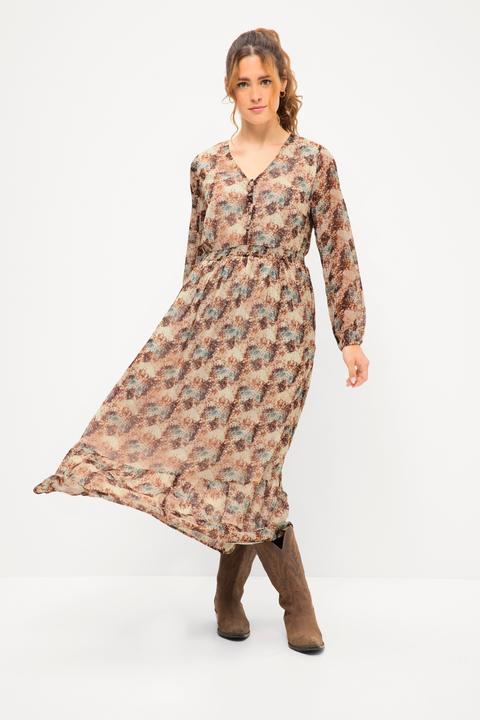 Produktbild Studio Untold Maxikleid, A-Line, Schuppen Print, V-Ausschnitt, elastische Taille, Langarm (50, 52)