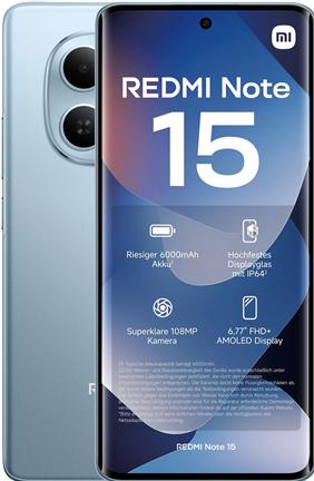 Produktbild Xiaomi REDMI Note 15 5G (256 GB, Blue, Glacier Blue, Hellblau, 6.77", Dual SIM, 5G)