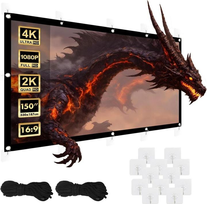 Maclean Projektionswand 150 330x187cm 25mm Rand 16:9 Spannhaken MC-167 (150", 16:9)