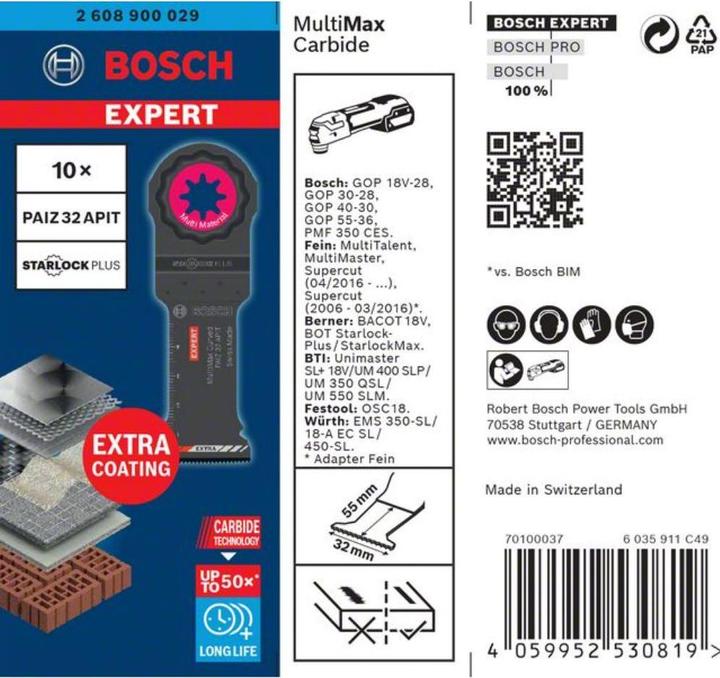 Actual product image Bosch Professional Zubehör EXPERT MultiMax PAIZ 32 APIT blade for multifunction tools, 32 mm, 10 pieces