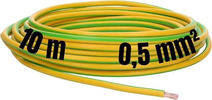 Produktbild Kalitec 10 Meter H05V-K 0,5 mm² grün/gelb I Kabel 0,5mm2 als Verdrahtungsleitung I flexible Aderleit (10 m)