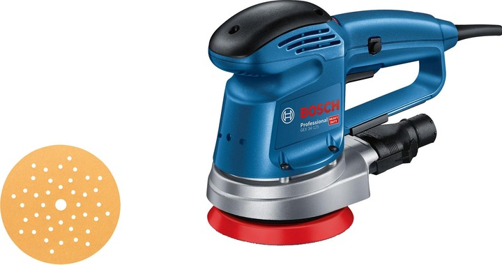 Produktbild Bosch Professional Exzenterschleifer GEX 34-125, Schleifteller, 1 x Pap.staub-btl., 1 x Absaugad. (Exzenterschleifer, 340 W)