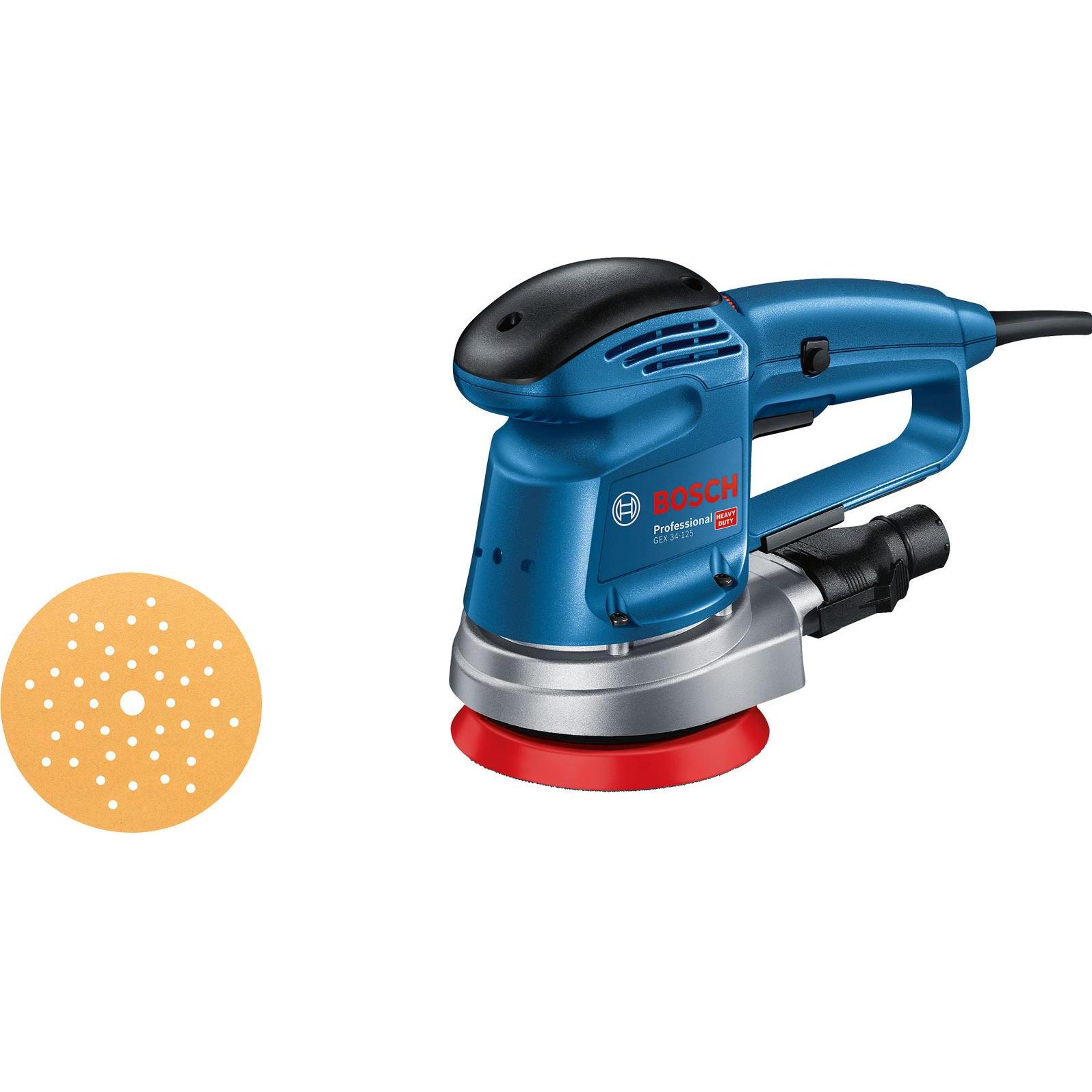 Bosch Professional, Schleifmaschine + Poliermaschine, Exzenterschleifer GEX 34-125, Schleifteller, 1 x Pap.staub-btl., 1...