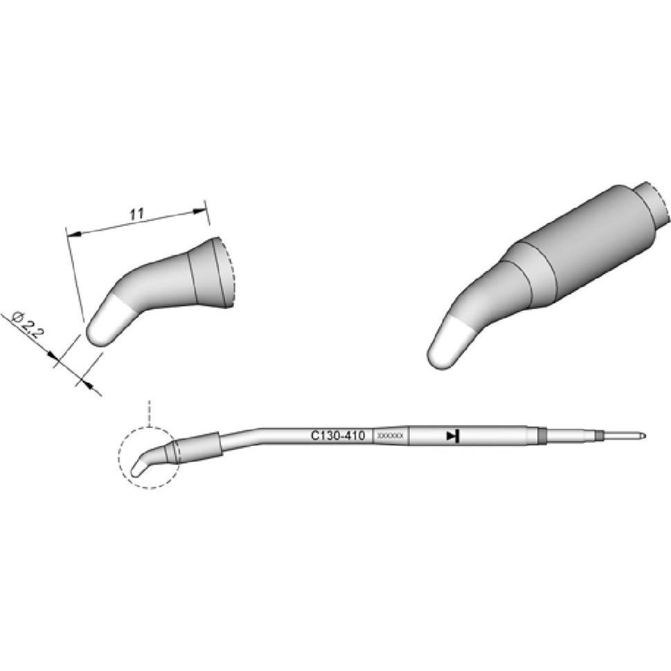 JBC Lötspitze Serie C130, Rundform, C130410/Ø 2,2 mm, gebogen (Lötspitze), Lötgerät Zubehör