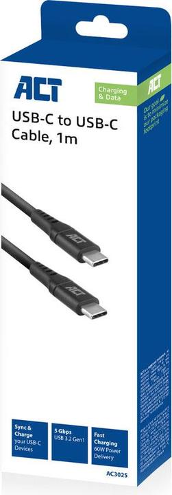 Produktbild ACT USB 3.2 Gen1 charging/data cable C male - C male 1 meter (1 m, USB 3.2 Gen 1, 20 W)