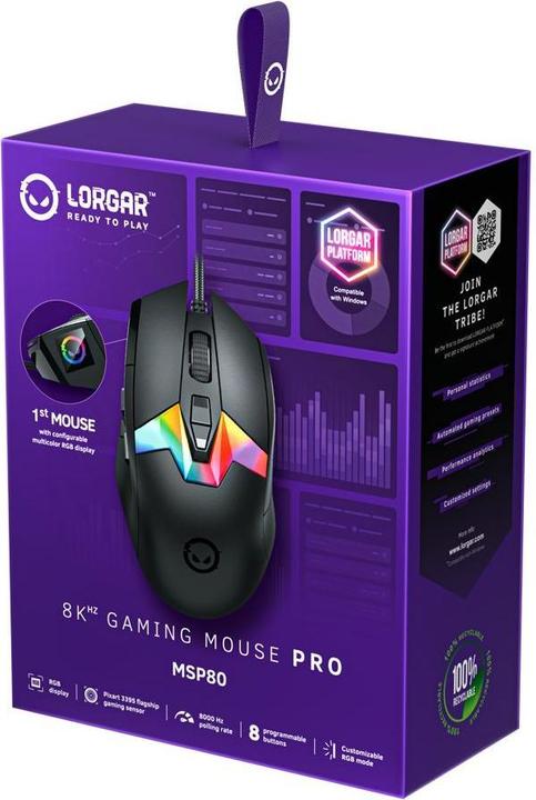 Actual product image Lorgar Computer mouse MSP80, 8000 Hz Gaming Mouse Pro, Black