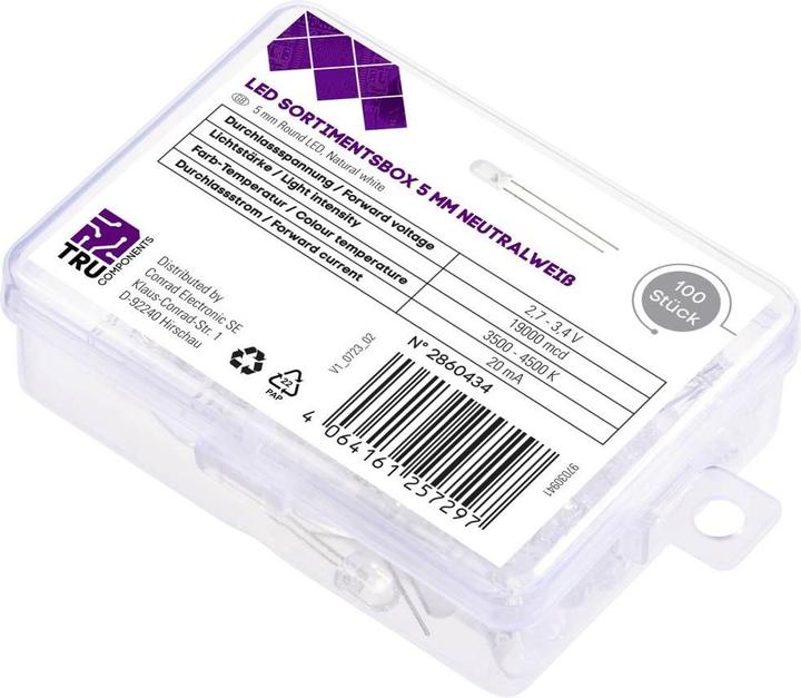 Actual product image Tru Components LED wired Neutral white Round Clear 19000 mcd 30 ° 20 mA 2.7 V