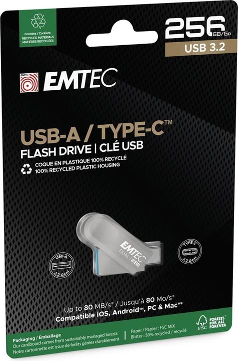 Actual product image Emtec USB3.2 Type-C Dual D280 256GB (256 GB, USB-A, USB-C)