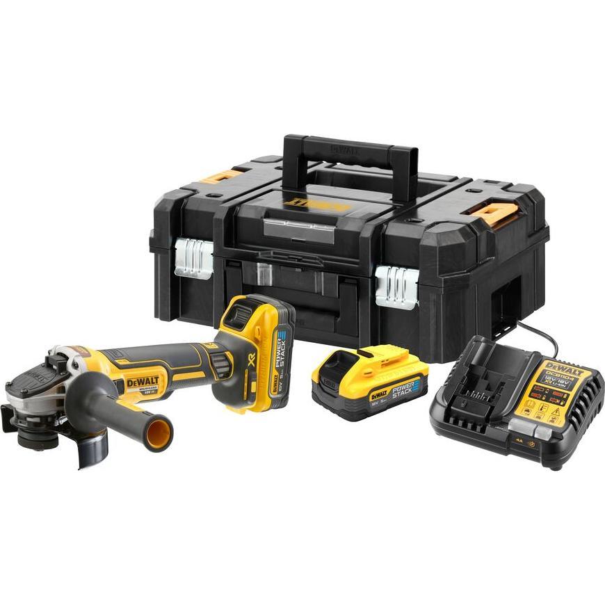 DeWalt, Smerigliatrice angolare, Smerigliatrice angolare da 18V con 2 batterie Powerstack da 5Ah (125 mm)