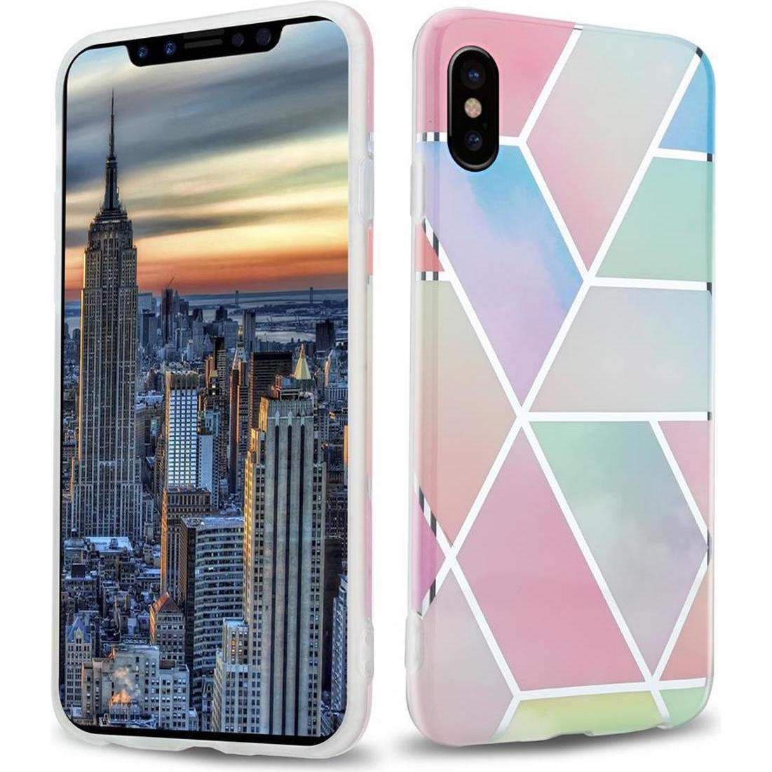 Cadorabo IMD TPU Bunter Marmor Cover (Apple iPhone X), Smartphone Hülle, Rosa