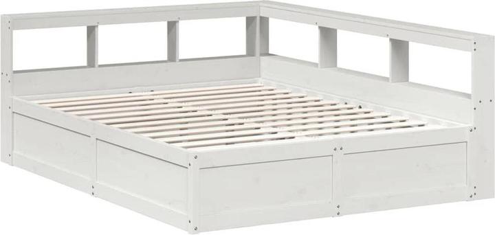 Produktbild vidaXL Massivholzbett mit Regal ohne Matratze Weiss 150x200 cm Kiefer (150 x 200 cm)