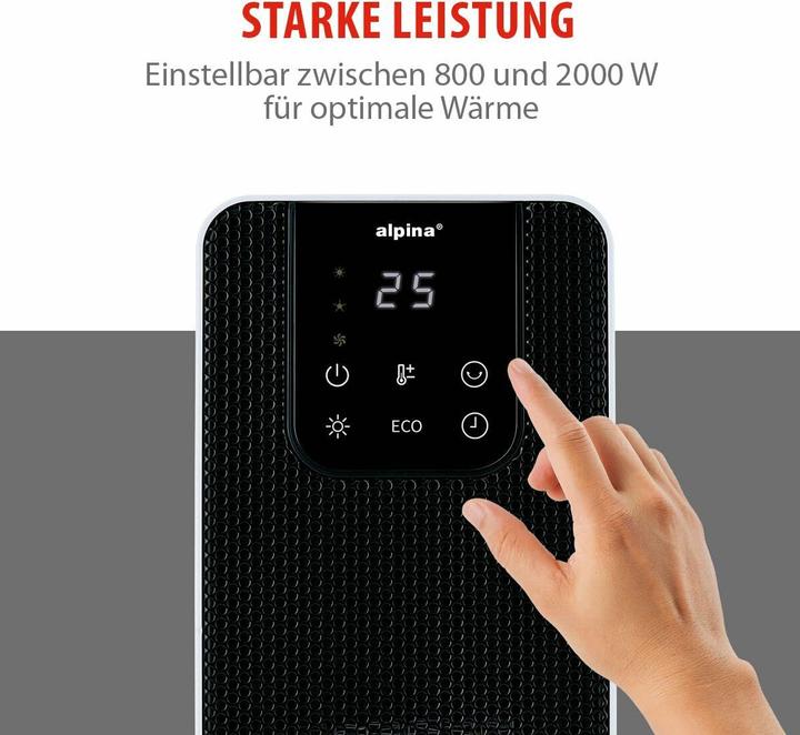 Produktbild alpina Turmheizlüfter PTC-2702L, 2000 W, mit Fernbedienung, schwarz-weiss (2000 W)