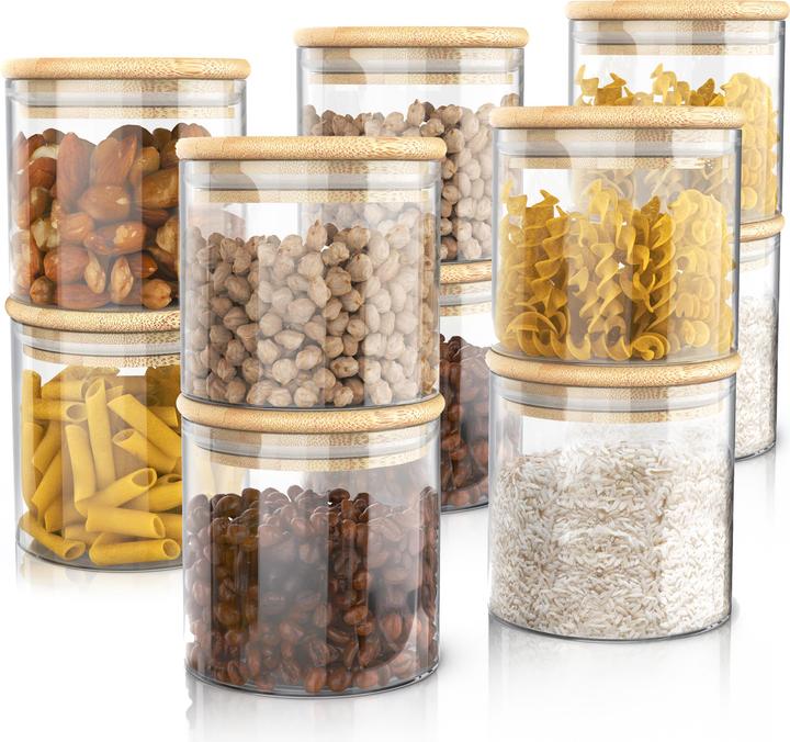 Arendo 10x 0,75L Vorratsgläser Glasbehälter 10er Set, Borosilikatglas, Bambusdeckel, Vorratsdosen luftdicht (0.75 l)
