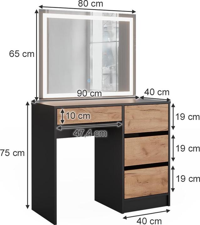 Produktbild Vicco Sherry mit LED-Spiegel (90 x 40 x 75 cm)