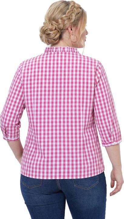 Actual product image Ulla Popken Checked Ruffle Trim 3/4 Sleeve Button-Down Shirt (60)