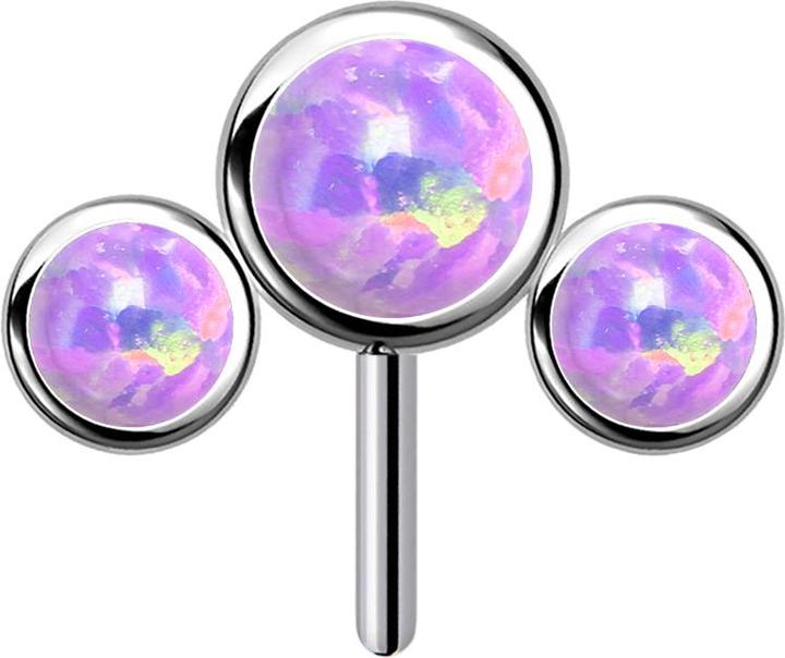 Actual product image Star Piercing Threadless silver front three opals violet (without brass, Titanium)