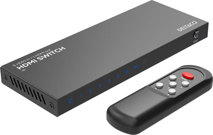 Produktbild Deltaco HDMI Switch, 5 inputs to 1 output, 8K 60Hz, w/remote