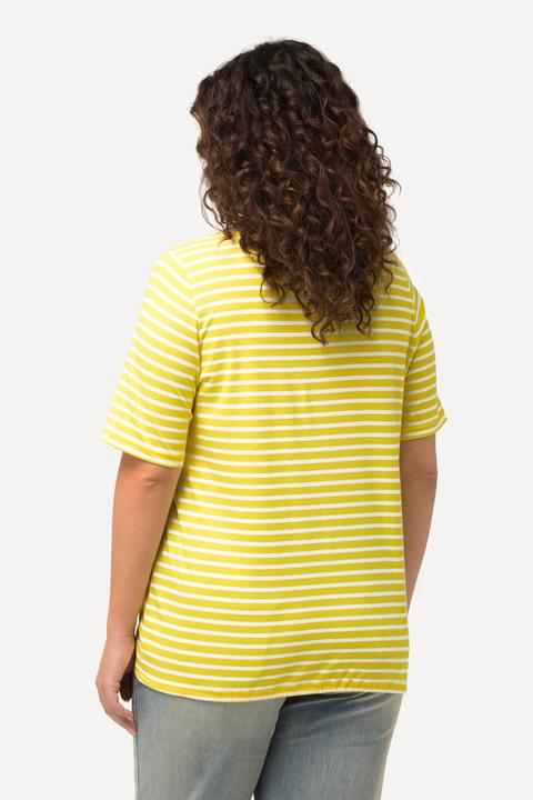 Image du produit Ulla Popken T-shirt à rayures, manches courtes. Cordon de serrage à la base et col V (42, 44)