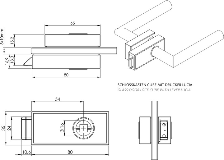 Produktbild Griffwerk Ganzglastürbeschlägeset CUBE UV