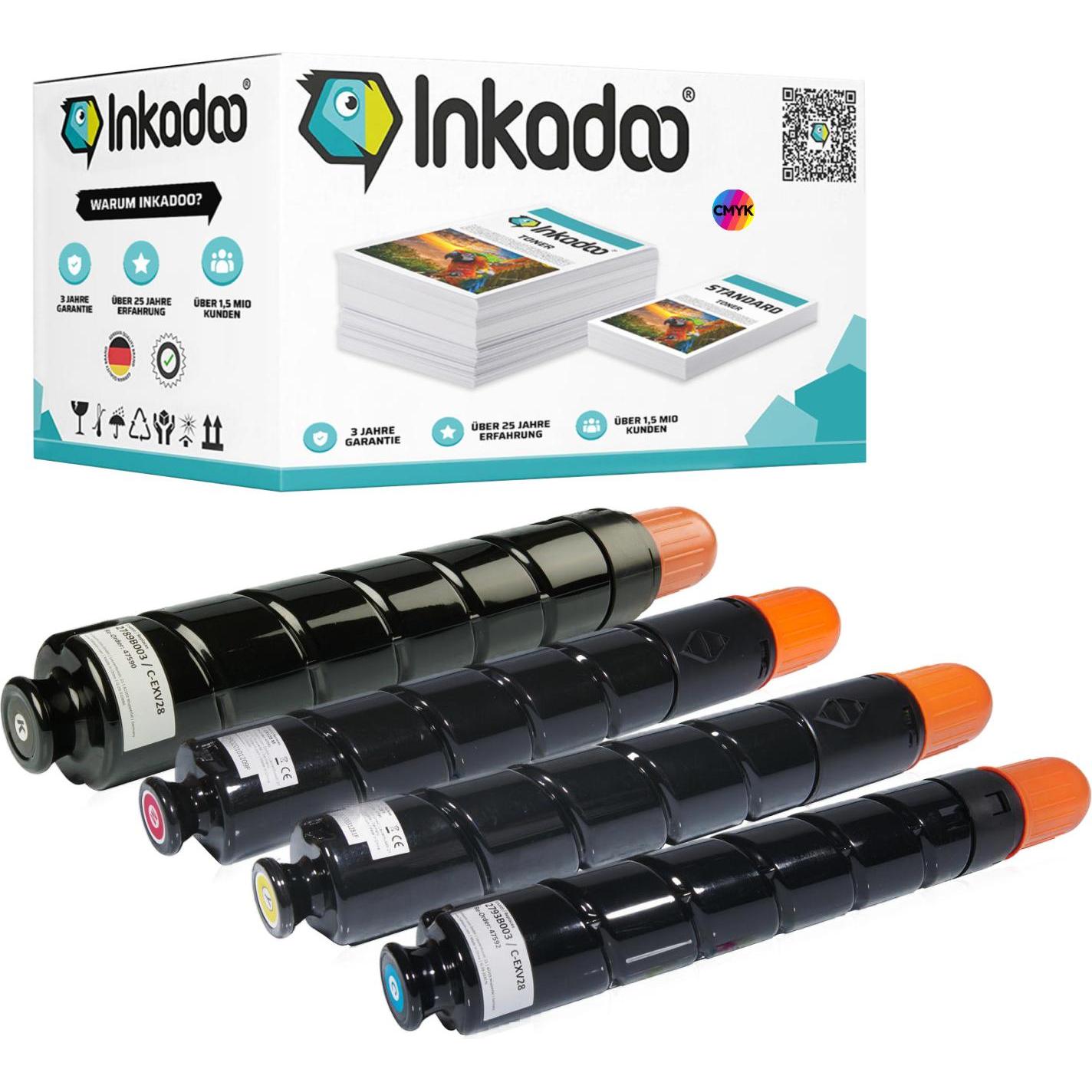 Inkadoo, Toner, Toner multipack kompatibel zu Canon C-EXV 28 enthält 4x Tonerkartusche Schwarz Cyan Magenta... (Y, BK, C...