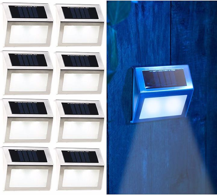 Produktbild Lunartec 8er-Set Solar-LED-Wand- & Treppen-Leuchten (20 lm, IP44)