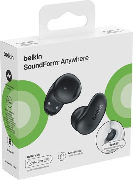 Immagine prodotto Belkin SoundForm Anywhere True Wireless In-Ear, sw. AUC014hqBK (ANC, 26 h, Cablato, Senza fili)