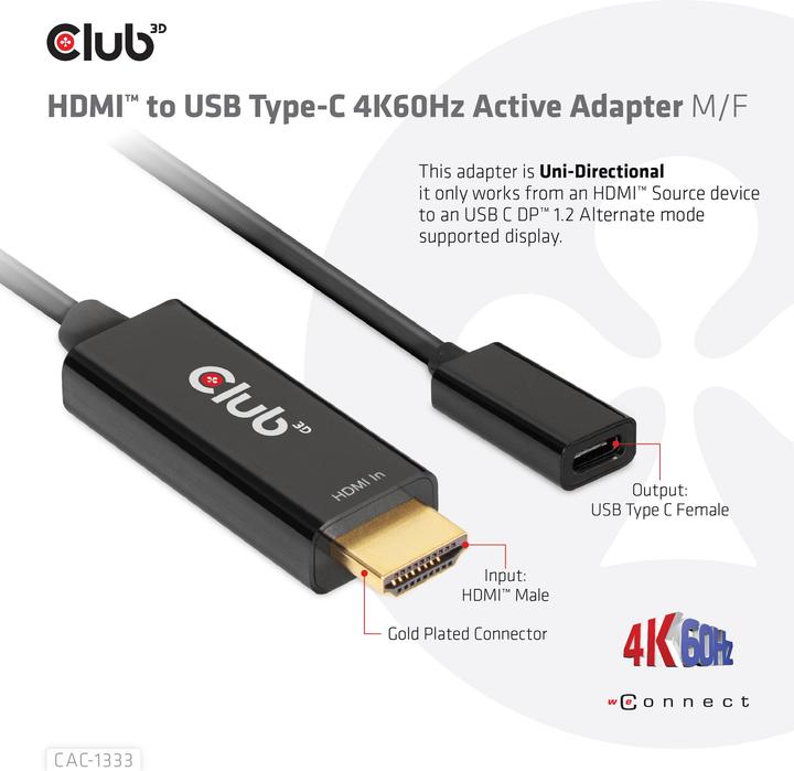 Produktbild Club 3D HDMI (Typ A) — USB C (HDMI, 2.22 cm)
