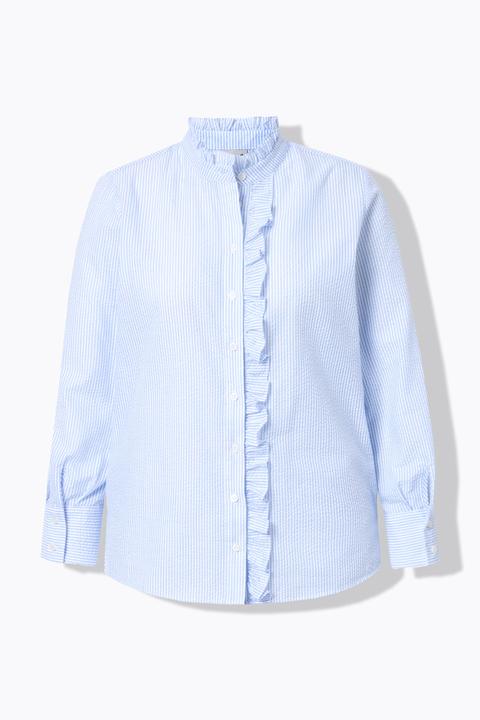Actual product image Ulla Popken Ruffled Seersucker Blouse (58, 60)