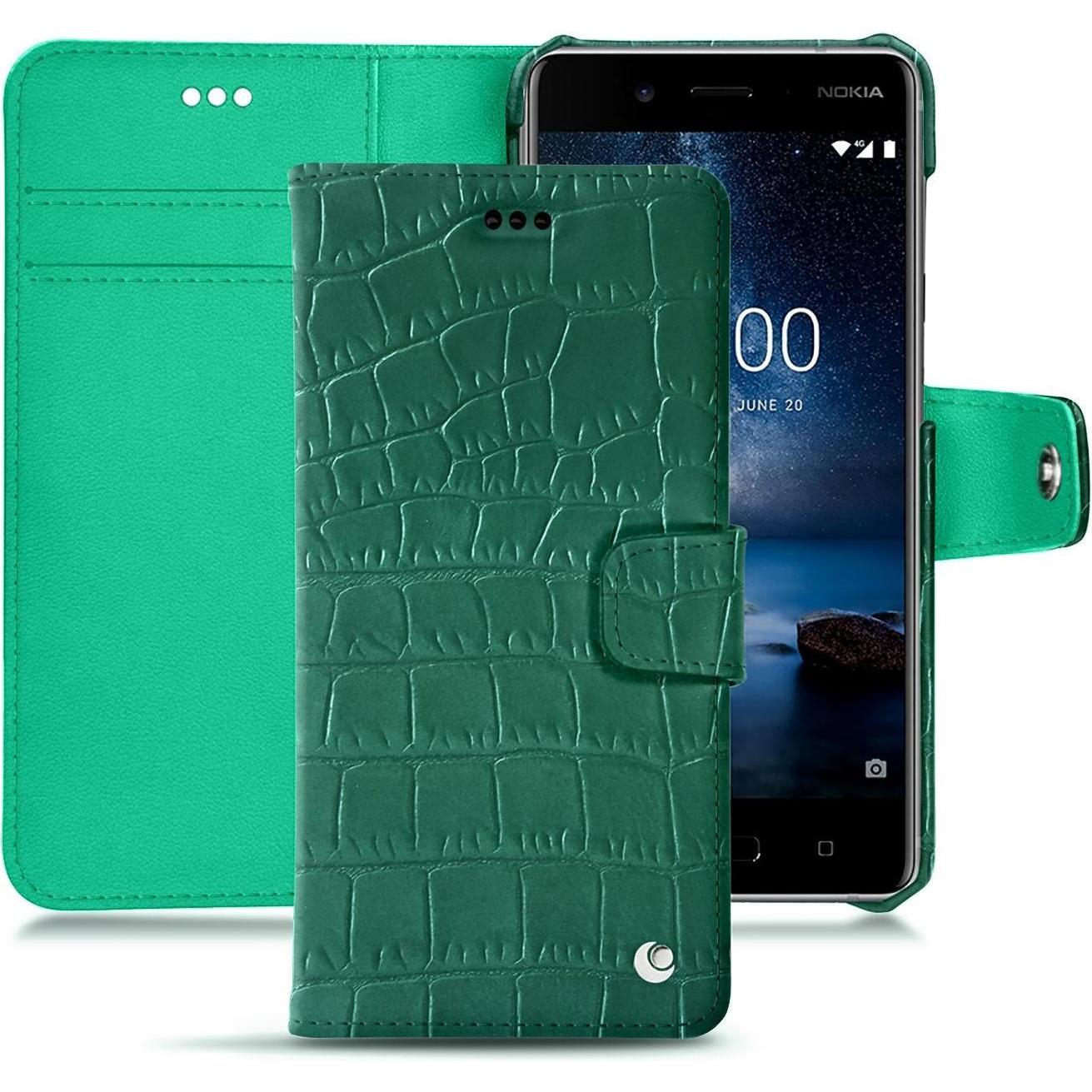 Noreve Lederschutzhülle Wallet (Nokia 8), Smartphone Hülle, Grün