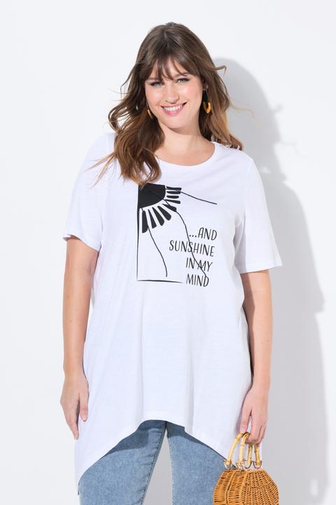 Actual product image Ulla Popken Eco Cotton Longline Pointed Hem Sunny Graphic Tee (42, 44)