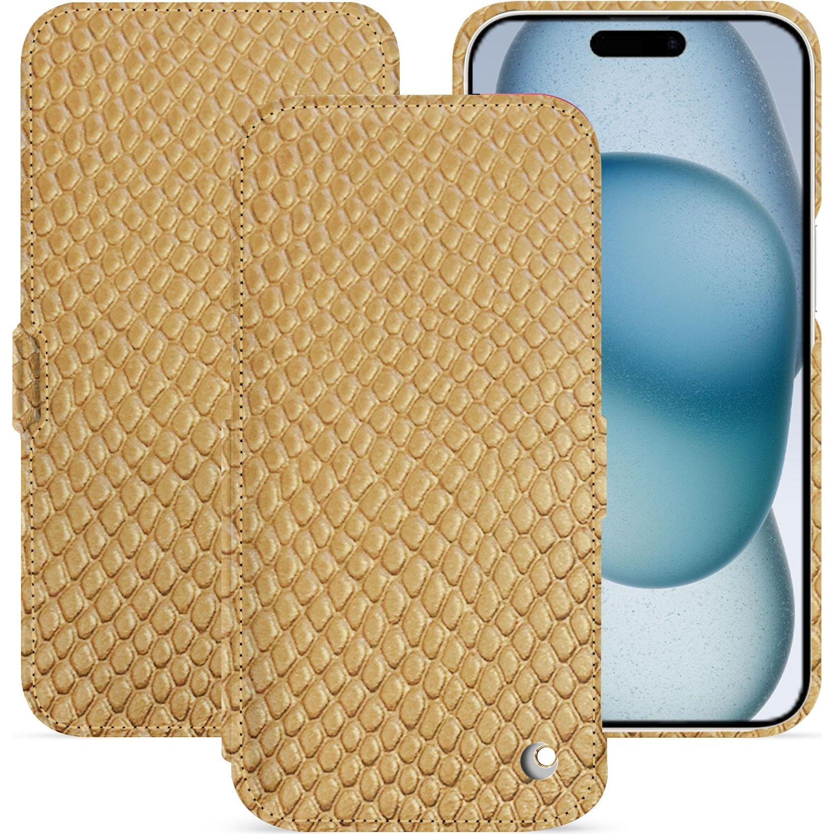 Noreve Lederschutzhülle horizontal (Apple iPhone 15), Smartphone Hülle, Beige