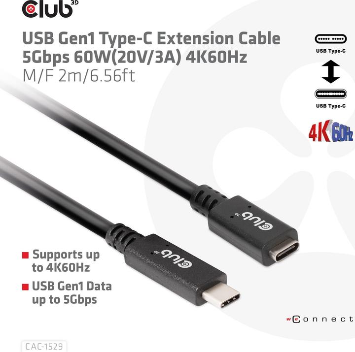Produktbild Club 3D USB C — USB C (1 m, USB 3.0, 60 W)