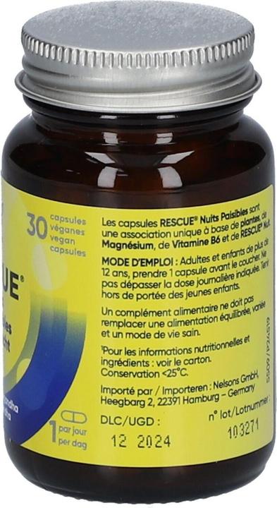 Valeurs nutritives et ingrédients Bach Rescue Rescue Night Peaceful Night Capsules for Restful Sleep and Optimal Relaxation