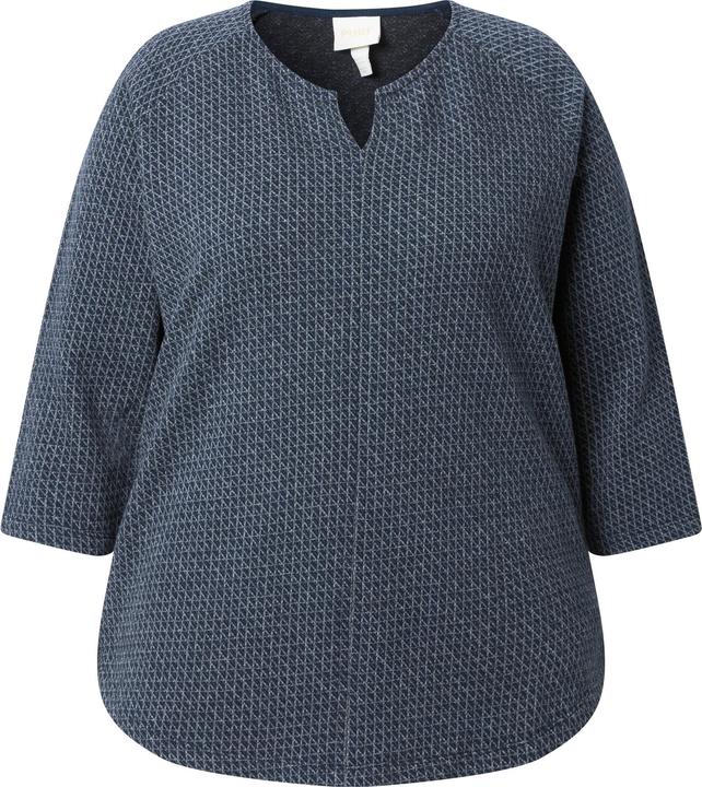 Image du produit Ulla Popken Sweat-shirt en Jacquard de coton bio, col rond et manches 3/4 (50, 52)