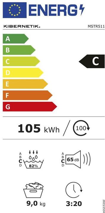 Etichetta energetica Kibernetik MSTR511 MasterSeries Wärmepumpentrockner 9kg C Klasse Weiss (9 kg, A destra)