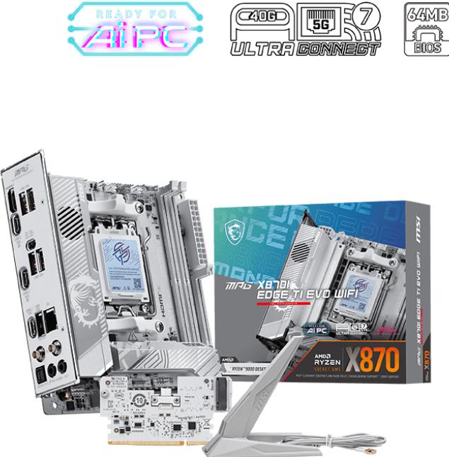 Productafbeelding MSI MPG X870I EDGE Ti Evo Wifi (X870,AM5,ATX,DDR5) (AM5, AMD X870, Mini-ITX)